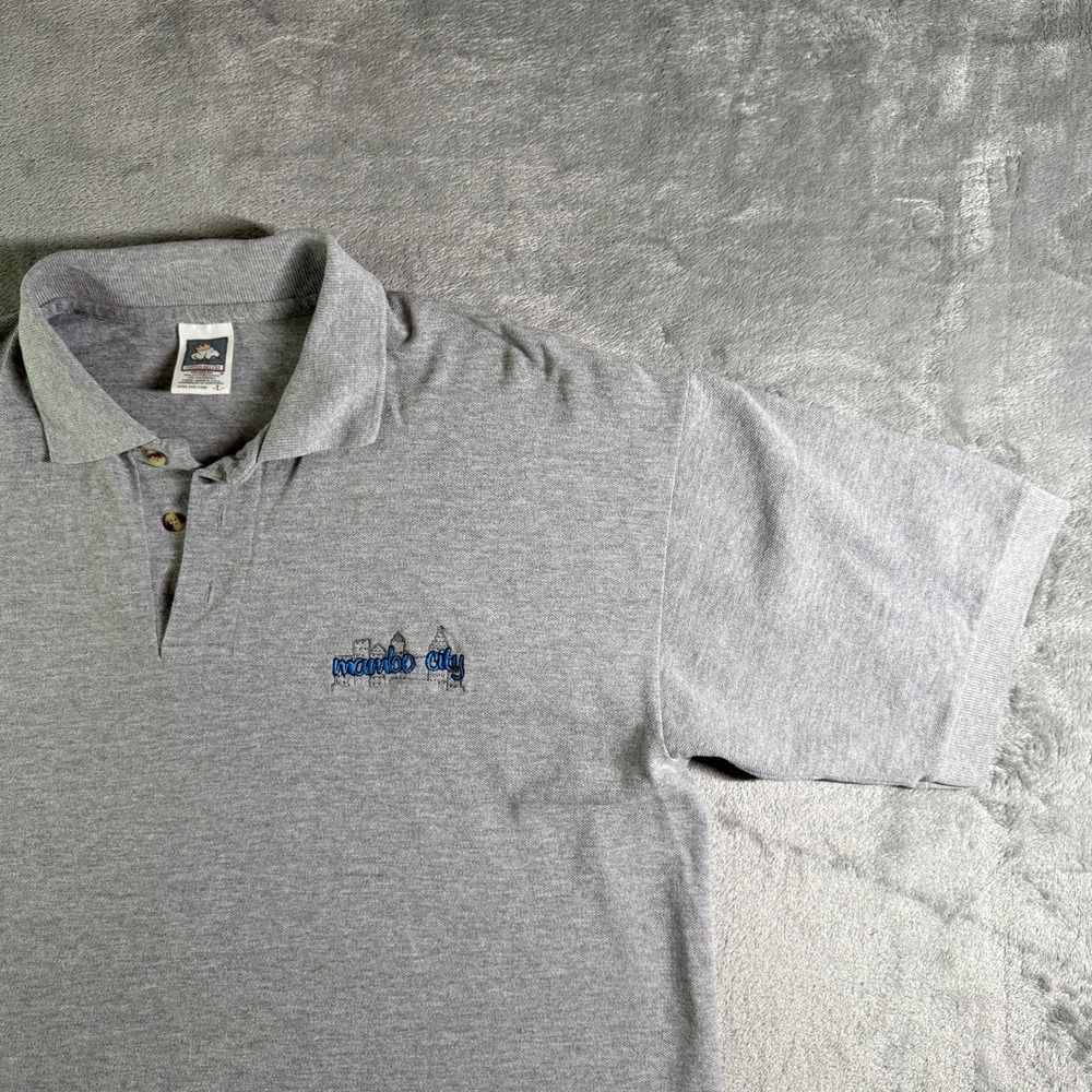 VTG Cotton Deluxe Gray Embroidered Mambo City Polo Shirt Mens L USA Made